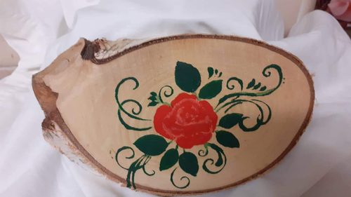 Josie, Rose, rustic log with acrylic.